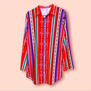 Vintage MissLook Size 3XL Mexican Serape Print Button-Up Shirt